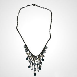 Y2K Gunmetal and Blue Glass Statement Drop Necklace